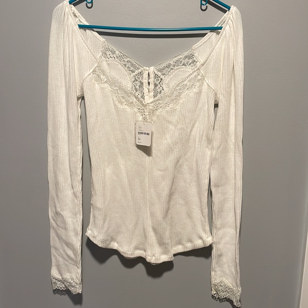 NWT Free People white lace low back long sleeve top - Picture 5 of 8